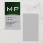 Verticaal groen grijs stijlvol monogram Visitekaar Visitekaartje (Voorkant / Achterkant)