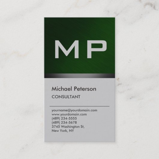 Verticaal groen grijs stijlvol monogram Visitekaar Visitekaartje (Voorkant)