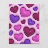 Verticaal hart Briefkaart met 3D glanzende harten (Voorkant)