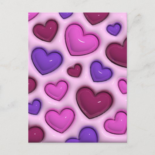 Verticaal hart Briefkaart met 3D glanzende harten (Voorkant)