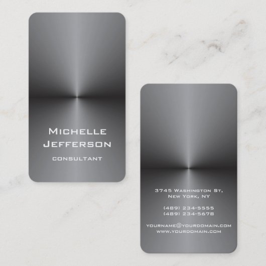 Verticaal Metallic Zilver Grijs Stijlvol Trendy Visitekaartje (Voorkant / Achterkant)