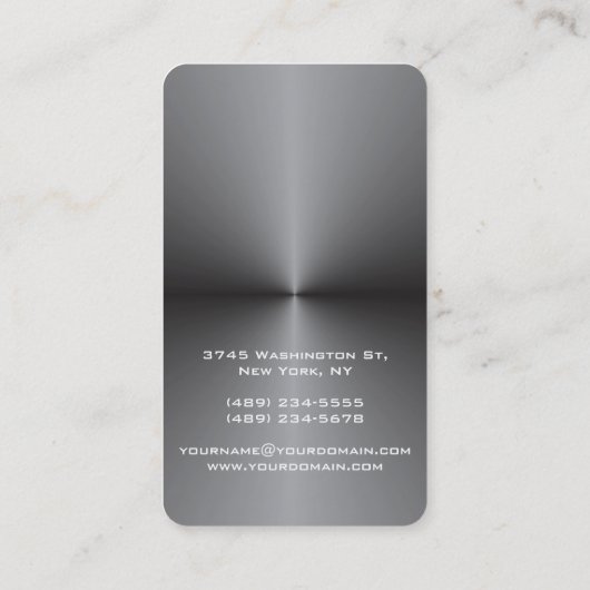 Verticaal Metallic Zilver Grijs Stijlvol Trendy Visitekaartje (Achterkant)