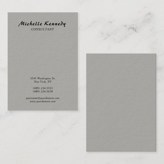 Verticaal modern, eenvoudig grijs platte script visitekaartje (Voorkant / Achterkant)