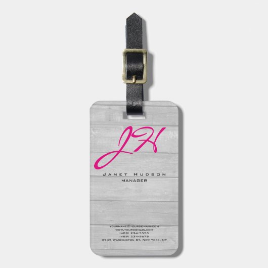 Verticaal modern houten achtergrondmonogram bagagelabel (Voorkant verticaal)