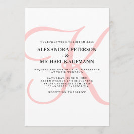 Verticaal Modern Klassiek Monogram in Roze Bruilof Kaart