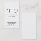 Verticaal Modern Monogram Wit Schoon Visitekaartje (Voorkant / Achterkant)