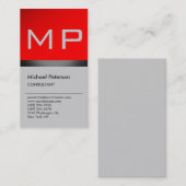 Verticaal modern rood grijs monogram Visitekaartje (Voorkant / Achterkant)