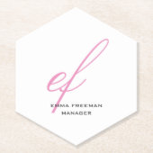 Verticaal modern roze grijs monogram kartonnen onderzetters (Voorkant)