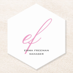 Verticaal modern roze grijs monogram kartonnen onderzetters