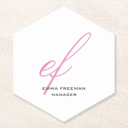 Verticaal modern roze grijs monogram kartonnen onderzetters (Voorkant)