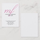 Verticaal modern, roze, wit handschrift monogram visitekaartje (Voorkant / Achterkant)