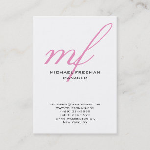Verticaal modern, roze, wit handschrift monogram visitekaartje