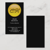 Verticaal monogram Geel Zwart Visitekaartje (Voorkant / Achterkant)