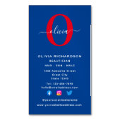 Verticaal monogram script Naam Blauw Rood Magnetisch Visitekaartje (Voorkant Verticaal)