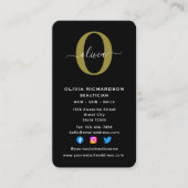 Verticaal monogram Script Name Black White Gold Visitekaartje (Voorkant)