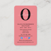 Verticaal monogram scriptnaam zwart wit roze visitekaartje (Voorkant)