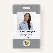 Verticaal Neutraal Grijs Foto Naam Tag Badge (Voorkant)