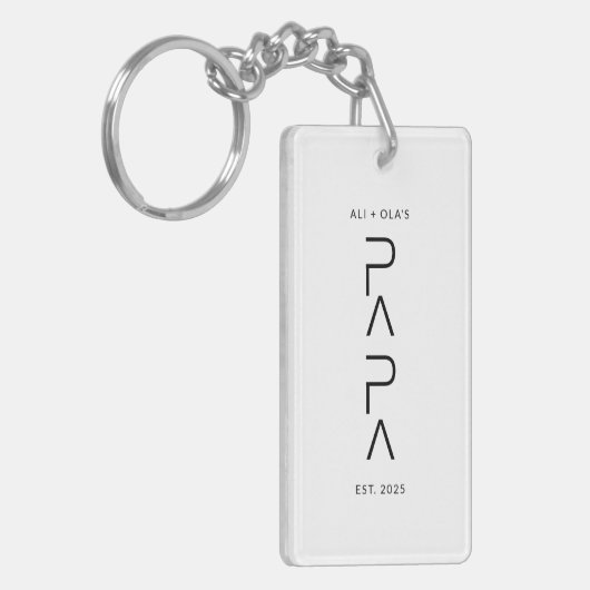 Verticaal Papa Script met Kinder naam Vaderdag Sleutelhanger (Voorkant Links)