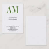 Verticaal professioneel groen monogram visitekaartje (Voorkant / Achterkant)