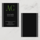 Verticaal professioneel zwart grijs monogram visitekaartje (Voorkant / Achterkant)