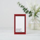 Verticaal rode rand wit zwart effen manager visitekaartje (Staand voorkant)