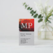 Verticaal rood Abstract grijs monogram Visitekaart Visitekaartje (Staand voorkant)