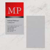 Verticaal Rood Gray Monogram Visitekaartje (Voorkant / Achterkant)