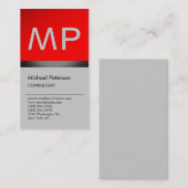 Verticaal Rood Gray Monogram Visitekaartje (Voorkant / Achterkant)