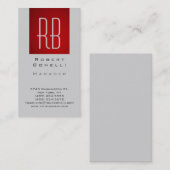 Verticaal rood grijs modern monogram Visitekaartje (Voorkant / Achterkant)