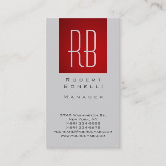 Verticaal rood grijs modern monogram Visitekaartje (Voorkant)