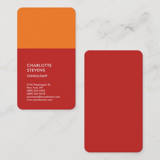 Verticaal Rood Sinaasappel Minimalistisch Elegant  Visitekaartje (Voorkant / Achterkant)