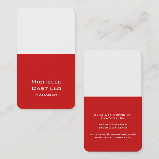 Verticaal, rood, uniek ontwerp visitekaartje (Voorkant / Achterkant)