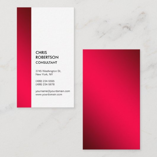 Verticaal rood wit minimalistisch modern visitekaartje (Voorkant / Achterkant)