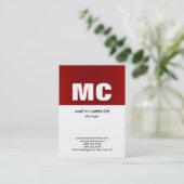 Verticaal rood wit monogram professioneel modern visitekaartje (Staand voorkant)