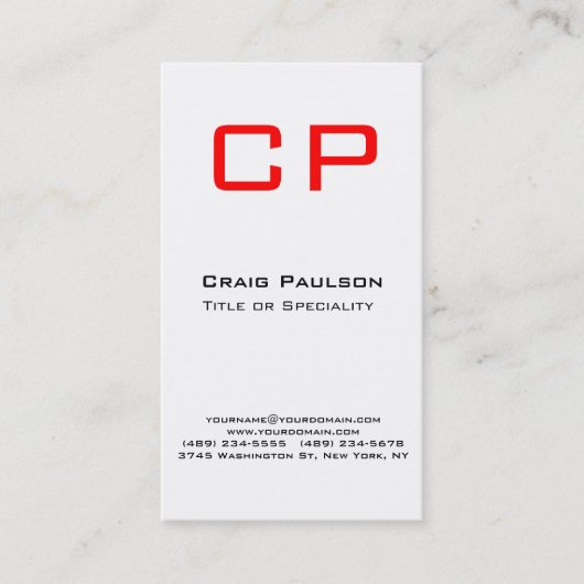 Verticaal rood zwart wit monogram Visitekaartje (Voorkant)