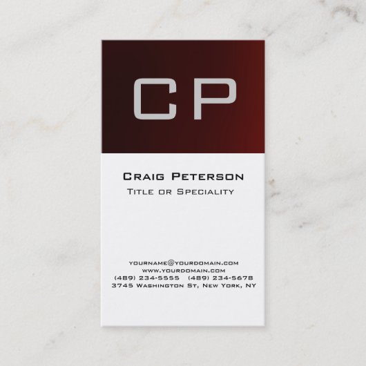 Verticaal rood zwart wit monogram Visitekaartje (Voorkant)