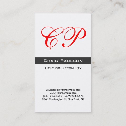Verticaal rood zwart wit monogram Visitekaartje (Voorkant)