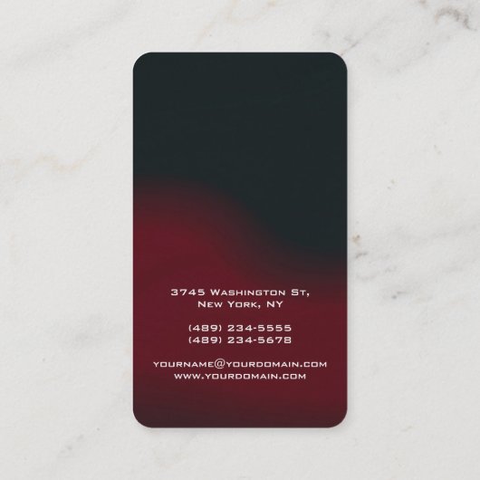 Verticaal, roodzwart, uniek ontwerp visitekaartje (Achterkant)