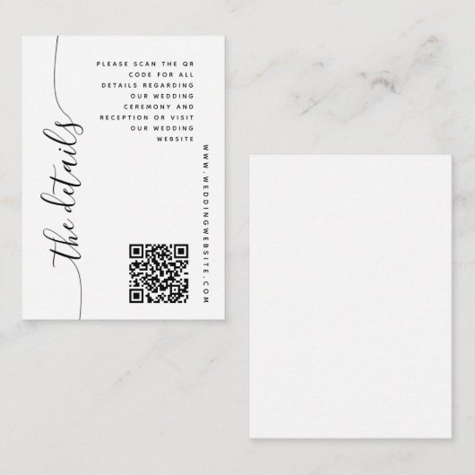 Verticaal Script Bruiloft Details Behuizing Kaart (Voorkant / Achterkant)