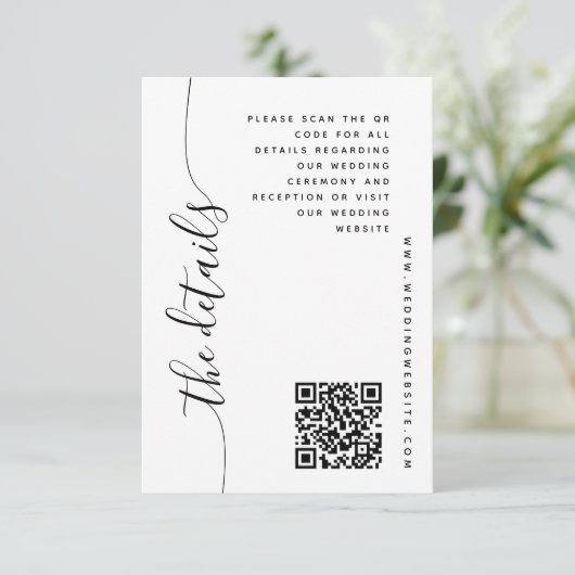 Verticaal Script Bruiloft Details Behuizing Kaart (Staand voorkant)