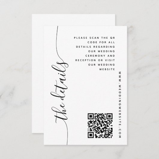 Verticaal Script Bruiloft Details Behuizing Kaart (Voorkant / Achterkant)