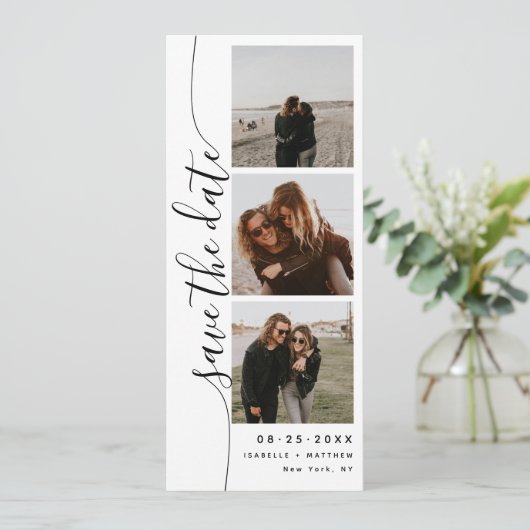 Verticaal Script Fotostrip Bruiloft Save The Date (Staand voorkant)