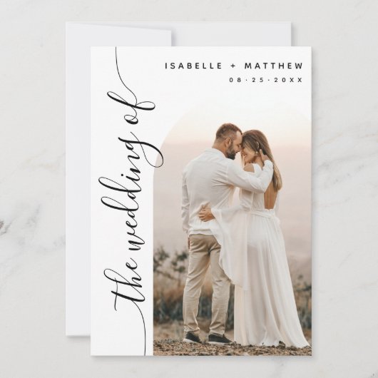 Verticaal Script Photo Arch Bruiloft Kaart (Voorkant)