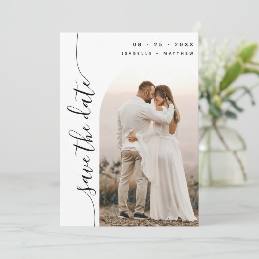 Verticaal Script Photo Arch Bruiloft Save The Date (Staand voorkant)