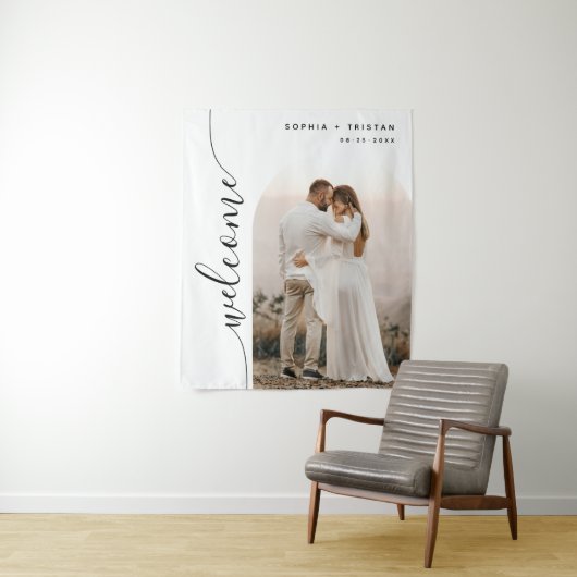 Verticaal Script Photo Arch Bruiloft Welkom Wandkleed (In situ)