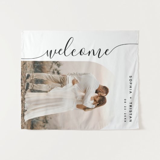 Verticaal Script Photo Arch Bruiloft Welkom Wandkleed (Voorkant (horizontaal))