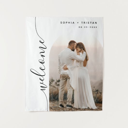 Verticaal Script Photo Arch Bruiloft Welkom Wandkleed (Voorkant)
