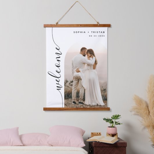 Verticaal Script Photo Arch Bruiloft Welkomstbord Hangend Wandkleed (Slaapkamer)