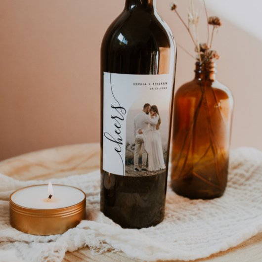Verticaal Script Photo Arch Bruiloft Wijn Etiket