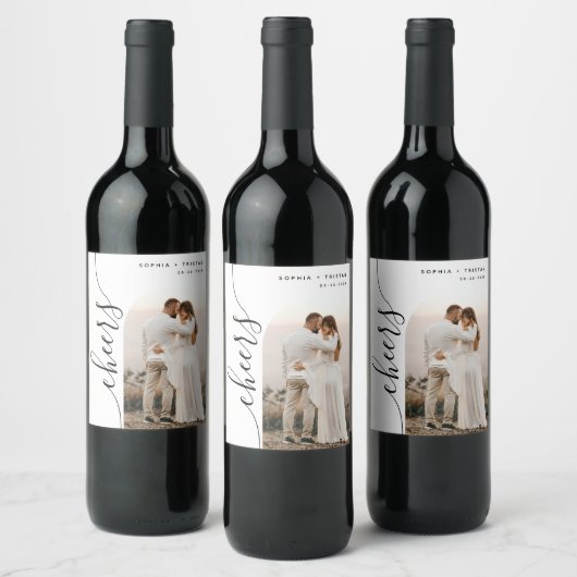 Verticaal Script Photo Arch Bruiloft Wijn Etiket (Flessen)